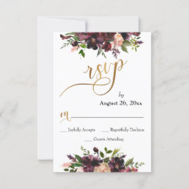 Red Burgundy Blush Dourado Script Floral RSVP