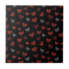 Red Burgundy Silver Glitter Hearts on Black
