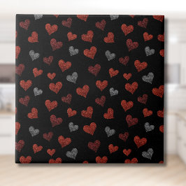 Red Burgundy Silver Glitter Hearts on Black