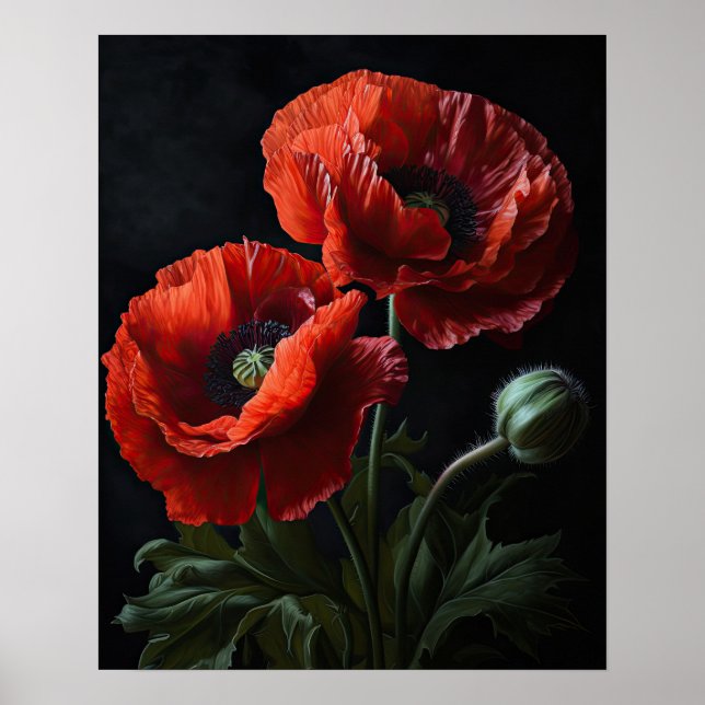 Red California Poppy Flowers Art Impressão Poster (Frente)