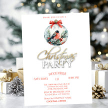 Red Cardinal Bird Holly Berry Ball Convite