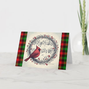 Red Cardinal Bird Notas Musicais Berry Wreath