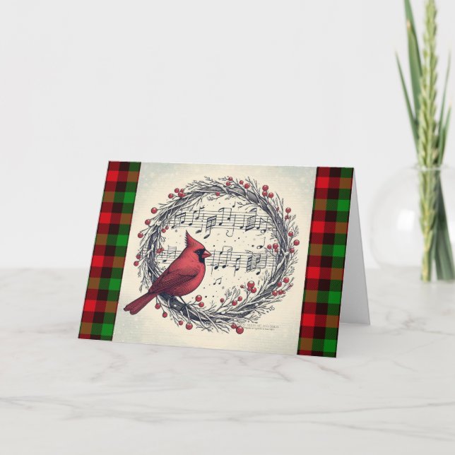 Red Cardinal Bird Notas Musicais Berry Wreath (Frente)