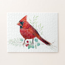 Red Cardinal Bird Watercolor Art Quebra-cabeça