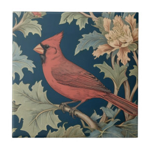 Red Cardinal Bird William Morris estilo à esquerda