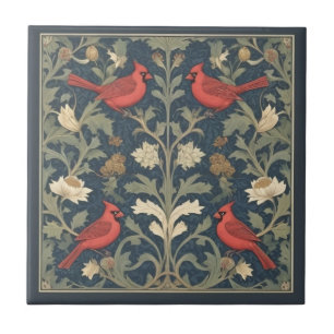 Red Cardinal Birds Vintage William Morris