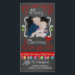 Red Chalkboard Felry Natal Cartão com fotos<br><div class="desc">Feliz cartões com fotos de Natal com uma tela de fundo, muitas espirais vermelhas e texto que diz Feliz Natal, uma corda de luzes coloridas em várias cores, ornamentos vermelhos e verdes pendurados, e áreas que você pode personalizar esses belos e brilhantes cartões com fotos de Natal com sua foto...</div>