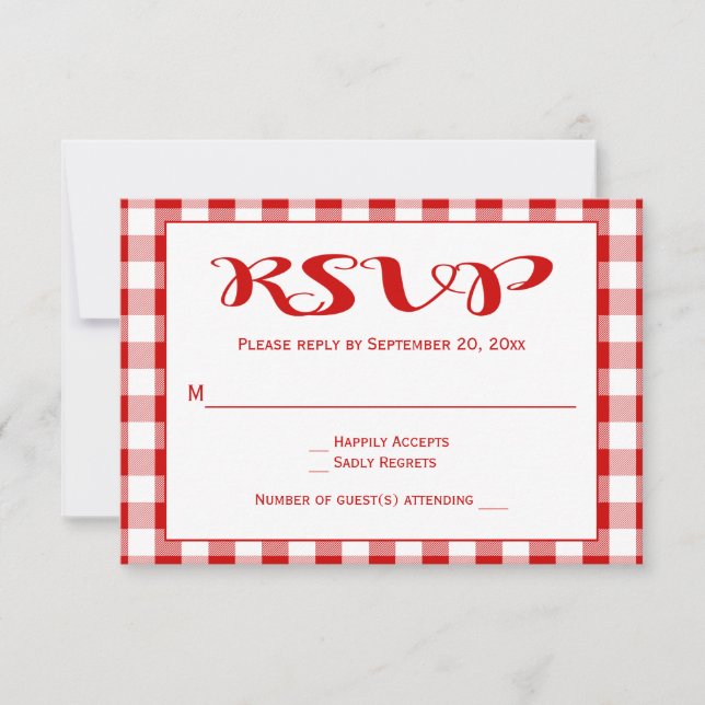 Red Checks RSVP Weding, Xadrez do Partido Gingham (Frente)