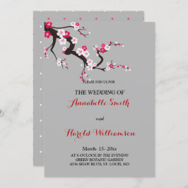 Red Cherry Blossom Pink White Cartão de Casamento 