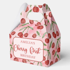 Red Cherry First Birthday Favorece Caixas