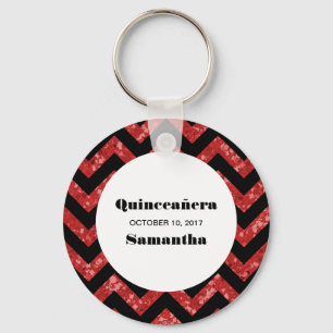 Red Chevron Glitter Quinceañera Chaveiro