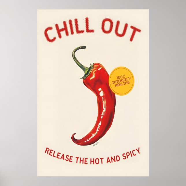 Red Chili Pepper 'Chill Out' Poster Spicy Kitchen (Frente)