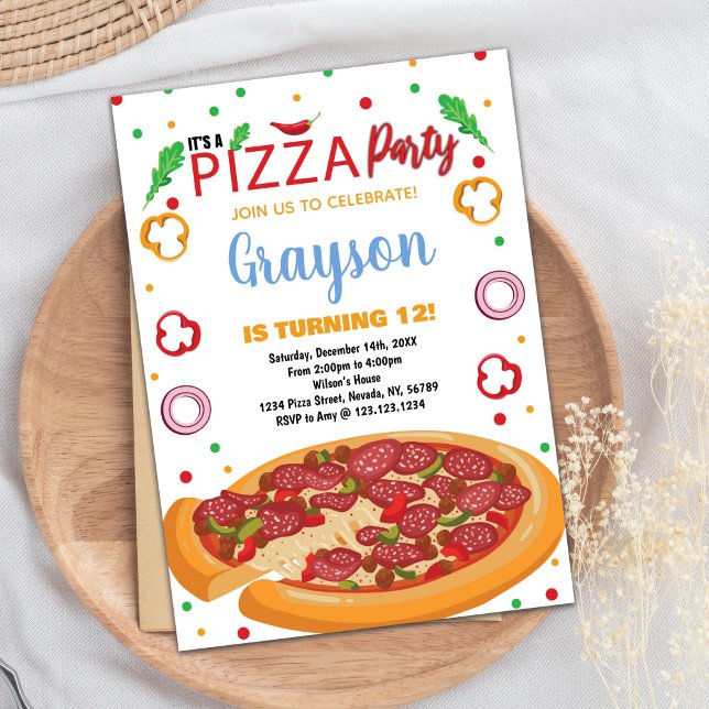 Red Chili White Pizza Birthday Convites (Red Chilli White Red Pizza Birthday Invitations)