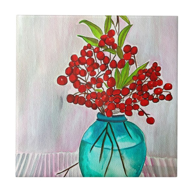 Red Christmas Berries aquarela arte (Frente)