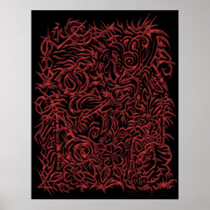 Red Chrome Oriental Tribal Tattoo Poster