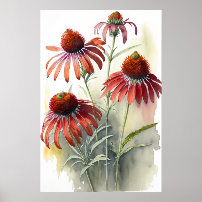 Red Coneflowers Art Impressão Poster (Frente)