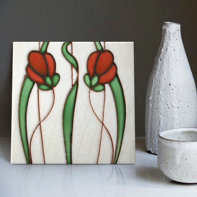 Red Crocus Wall Decor Art Nouveau Art Deco (Criador carregado)