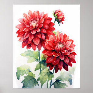 Red Dahlia Flowers Art Impressão Poster