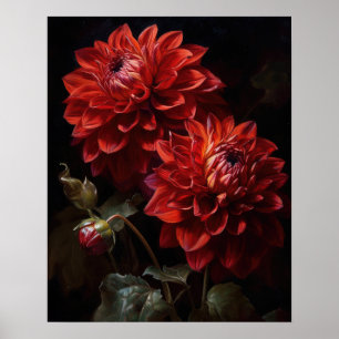 Red Dahlia Flowers Art Impressão Poster