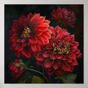 Red Dahlias Flower Art Impressão Poster