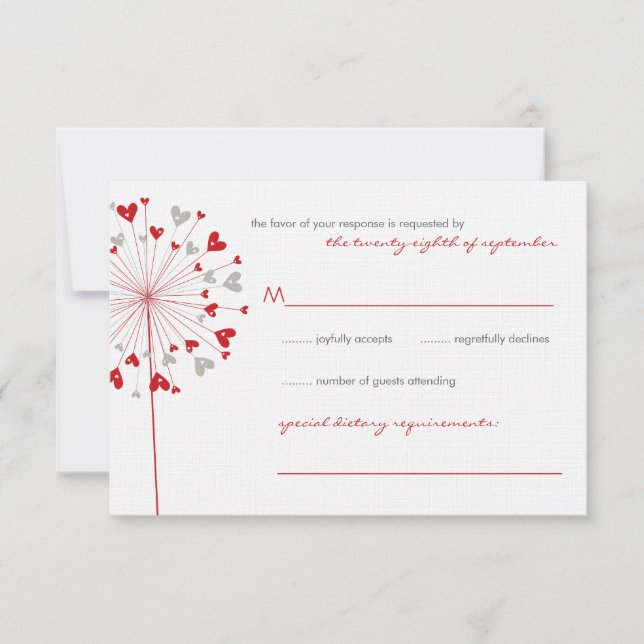 Red Dandelions Love Summer Weding RSVP Card (Frente)