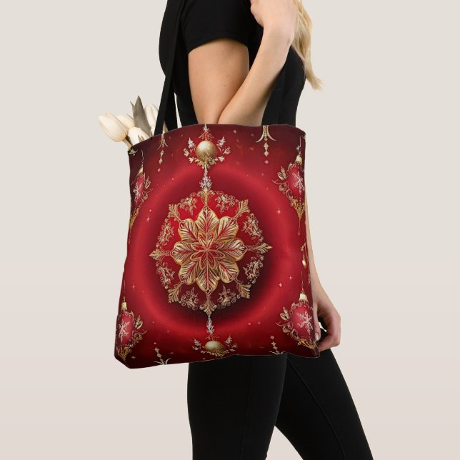 Red Decorative Ornaments Holiday Tote Bag (Close Up)