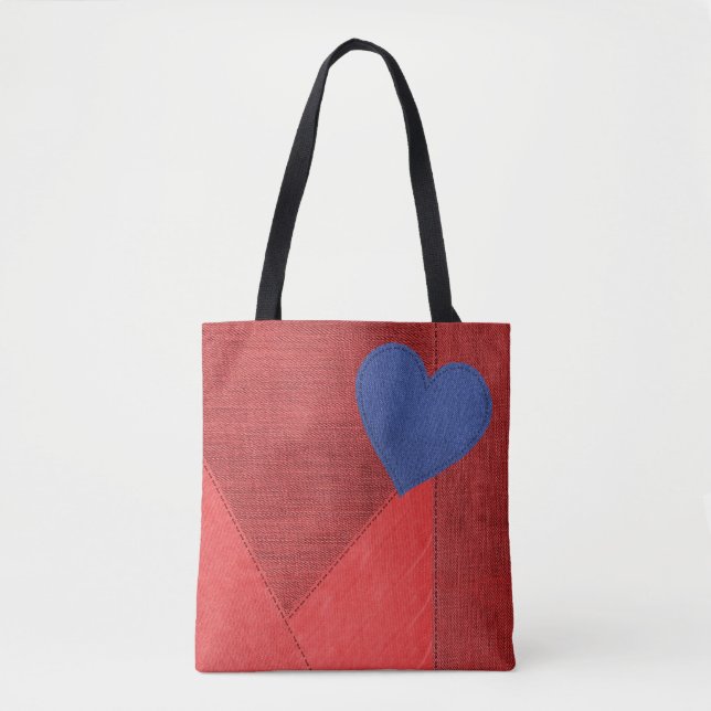 Red Denim Heart Tote Bag (Frente)