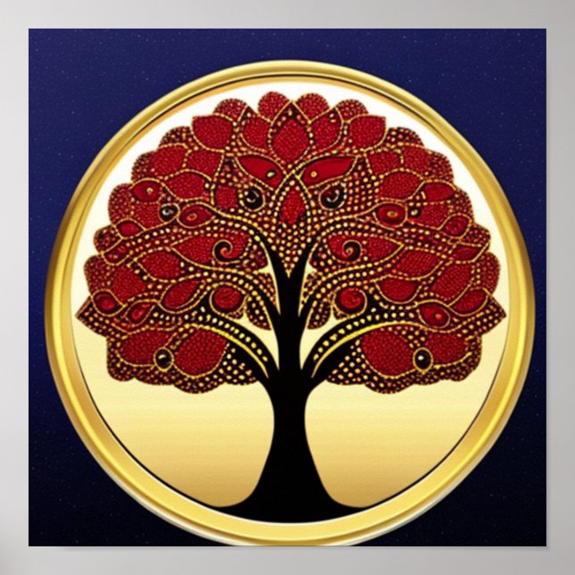 Red Detailed Tree of Life Poster (Frente)
