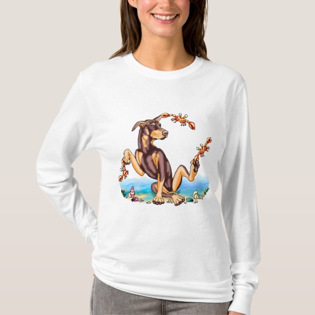Red Doberman Pinscher Kinda Crabby Camisetas (Frente)
