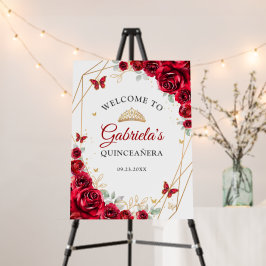 Red Dourada Floral Quinceanera Bem-Vindo