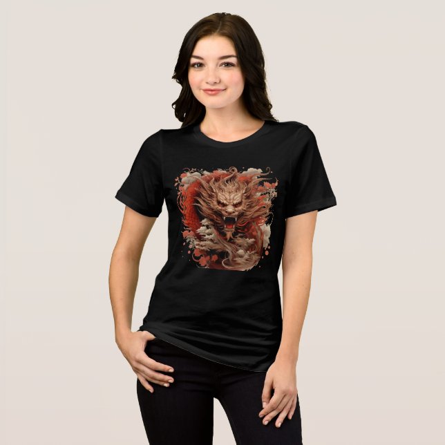 Red Dragon in Storm with Chrysanthemums (Frente Completa)