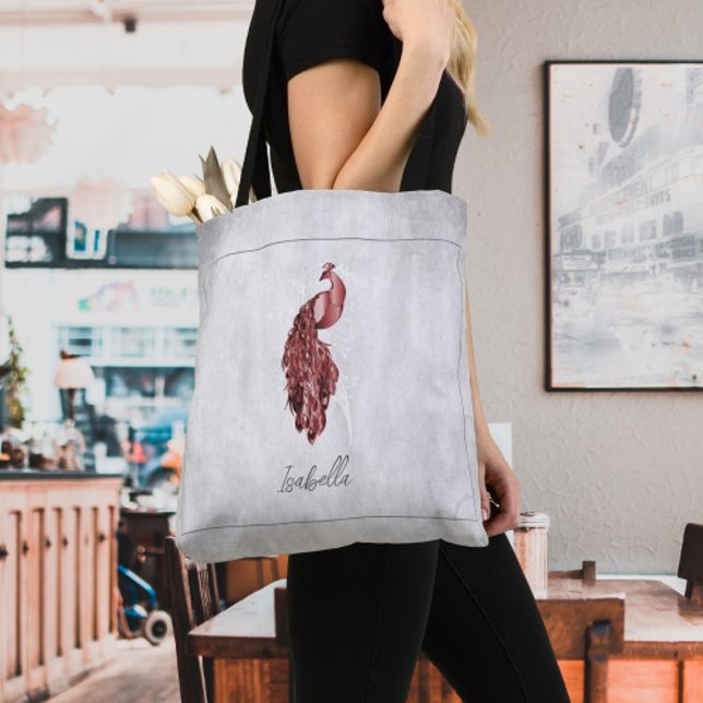 Red Elegant Peacock Personalizado Tote Bag (Red Elegant Peacock Personalized Tote Bag)