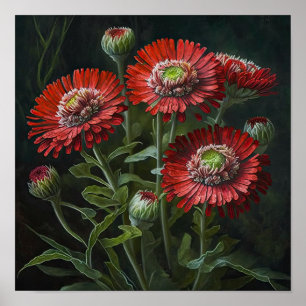 Red English Daisy Flower Art Impressão Poster