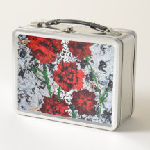 Red Floral Abstrato Art Lunchbox Single Metal