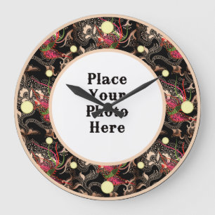 Red Floral Abstrato enquadra seu relógio de parede