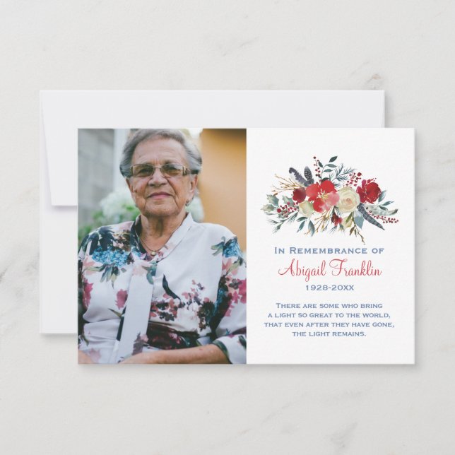 Red Floral Buquê em Memória do Cartão Memorial (Frente)