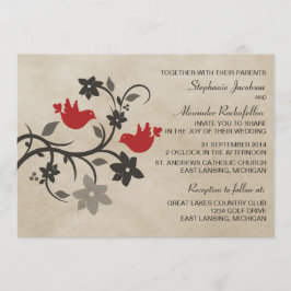 Red Floral Lovebird Convite De Casamento