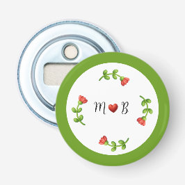 Red Flower Bottle Opener with Heart and Initials