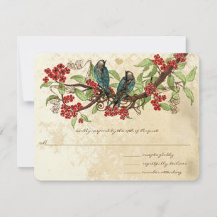 Red Flower Branch Vintage Birds Casamento RSVP