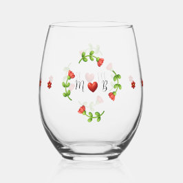 Red Flower Heart Monogram Stemless Glass