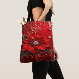 Red Flower Holiday Tote Bag