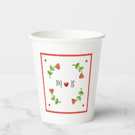 Red Flower Paper Cups with Heart and Initials