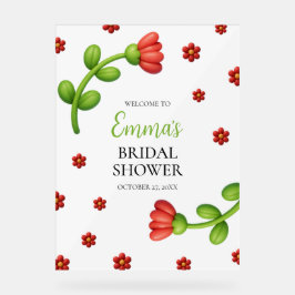 Red Flower Welcome Sign - Bridal Shower Entrance