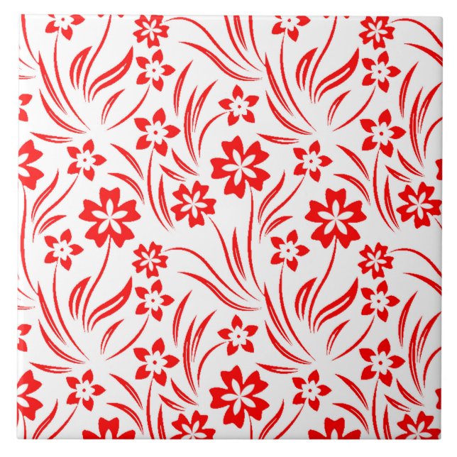 Red Flowers Ceramic Tile (Frente)