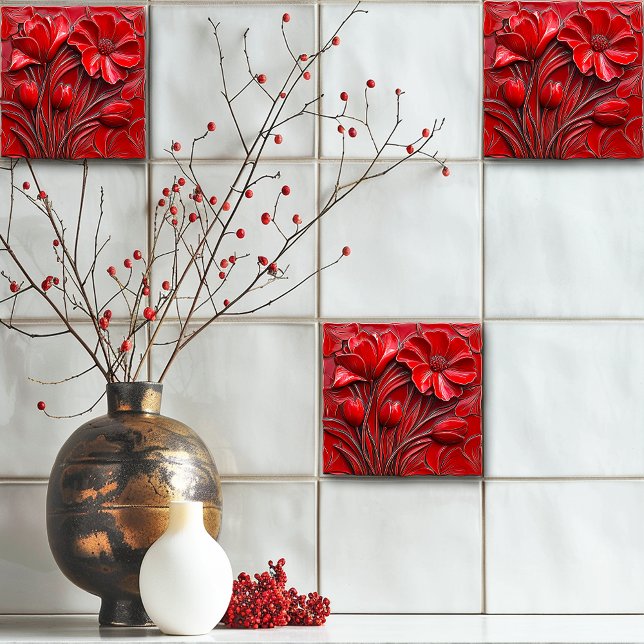Red Flowers Ceramic Tile (Criador carregado)