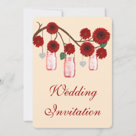 Red Flowers Mason Jars Convite De Casamento