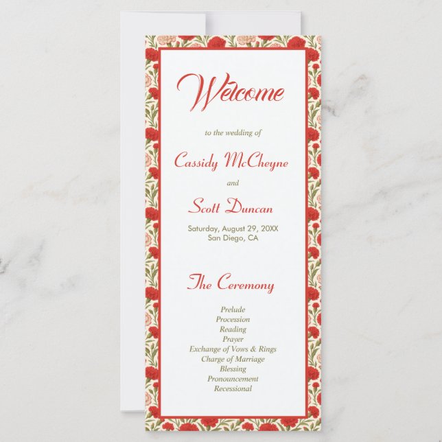 Red Flowers Programa de Casamento Romântico (Frente)