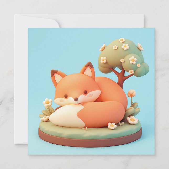 Red Fox 3D Clay Style Floral Tree Postcard (Frente)