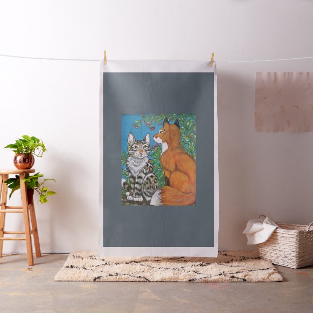Red Fox & Bengal Cat Art Tecido Baby Quilt Decor (In Situ)