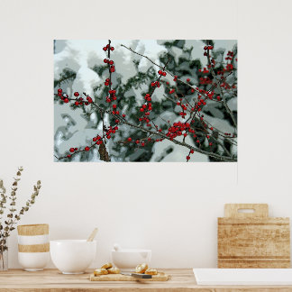Red Frozen Berries Winter Season Poster Wall Art